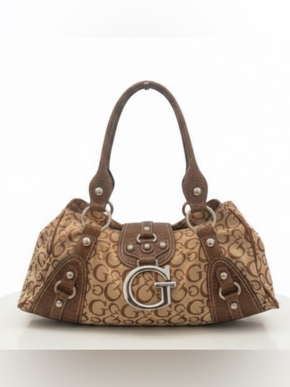 Vintage Y2K GUESS Monogram Big Buckle Shoulder Bag – Brown & Tan